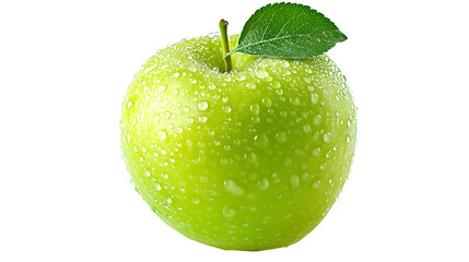 Fresh green apple with dew drops on surface