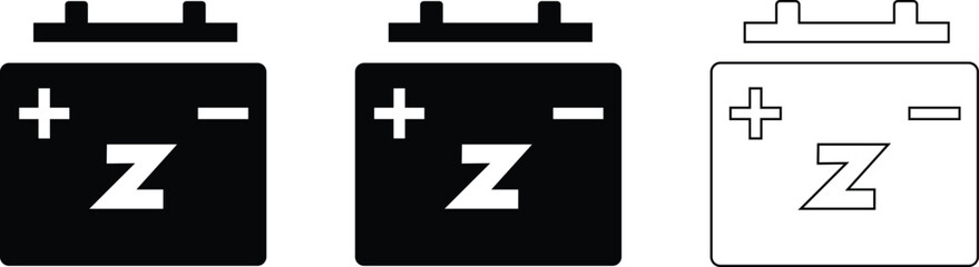 car battery icon, car power automobile silhouette and outline vector illustration