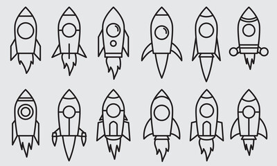 Rocket Icon Pack in Outline Style