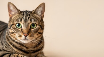 Obraz premium Close up portrait of a cute tabby cat with green eyes indoors