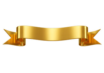 Elegant curved gold ribbon banner with metallic shine and dimensional depth, perfect for festive, award, or celebratory designs. Isolated on white or transparent background. PNG