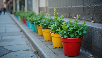 flower pots on a street