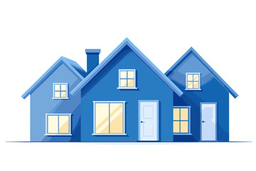 Three Blue Houses: Minimalist Residential Icon for Urban Property Interfaces