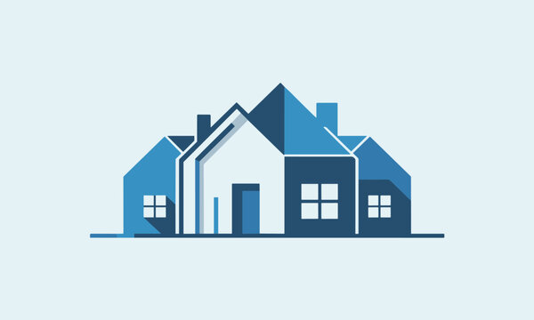Contemporary Blue Home Icon: Geometric Residential Illustration for Urban Interfaces