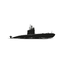 Submarine Silhouette On White Background. Nautical Exploration And Military Technology. Isolated Vector Illustration