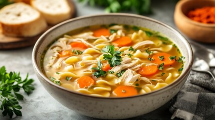 Homemade Chicken Noodle Soup with Fresh Herbs and Vegetables