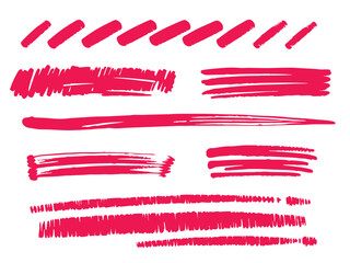Collection of vibrant pink marker strokes and brush lines on a clean white background ideal for design accents vector illustration