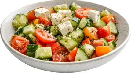 Fresh greek salad with feta cheese, cucumbers, tomatoes, and peppers
