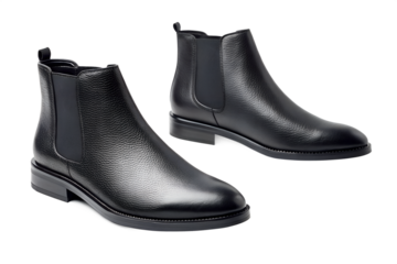 pair of black leather boots