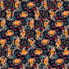 Tribal Surreal Collage of Stylized Faces and Symbols
