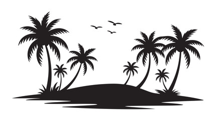 Fototapeta premium Black Silhouette Tropical Beach Island Paradise Scene with Palm Trees