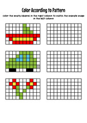 Fototapeta premium Pixel art coloring worksheet, improving fine motor skills and pattern following