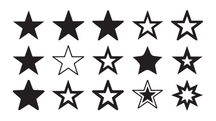 Obraz premium Collection of fifteen diverse star shapes and outlines in black and white