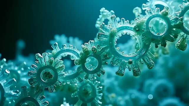 lighted away angstrom calm sapphire glow, angstrom pellucid particle resemble drift timekeeper gearing falls inwards angstrom flowing motion, concord tints of smooth greens and transparent