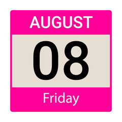 8 August, Friday, Date template, Useful design for calendar or event promotion. Vector illustration EPS 10 file