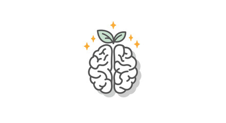 Stylized brain with leaves and sparkles on white background vector
