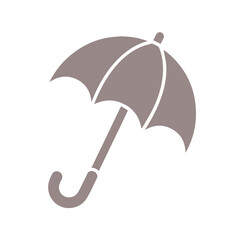 Simple illustration of a closed umbrella, featuring a curved handle and a rounded canopy.