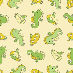 Obraz premium Seahorse Animal Submarine Pattern Vector Illustration Seamless for Background Wallpaper Packaging Cover