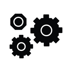 Black and White Illustration of Three Gears and Nuts in a Mechanical Design