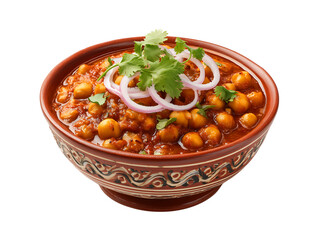 Chana (chickpea) curry served in an Indian chana bowl isolated on a transparent background
