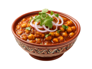 Chana (chickpea) curry served in an Indian chana bowl isolated on a transparent background