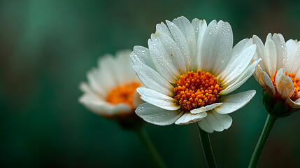 Close-up of Three White Flowers with Orange Centers