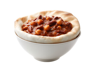 Chana masala in Indian naan bun or shawarma pita bread. Indian food isolated on a transparent background