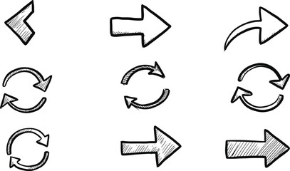 Hand-drawn arrows collection for direction, flow, and concepts of movement, set of vector arrows