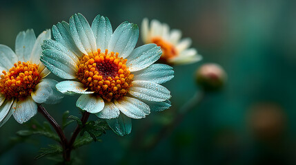 Close-up of Two White Flowers with Orange Centers