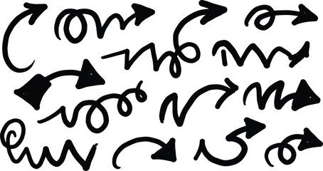 Hand-drawn arrows collection for direction, flow, and concepts of movement, set of vector arrows