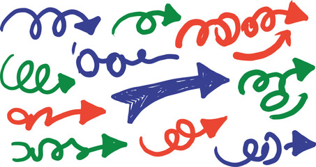 Hand-drawn arrows collection for direction, flow, and concepts of movement, set of vector arrows