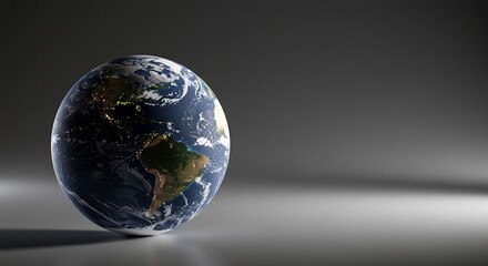 Fototapeta premium Detailed Earth Model with North and South America View on Gray Background variation 4