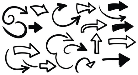 Hand-drawn arrows collection for direction, flow, and concepts of movement, set of vector arrows