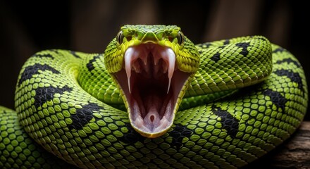 Viper snake showing its fangs and open mouth