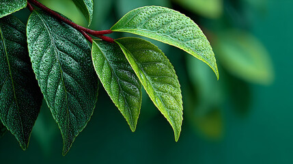 Close-up of Lush Green Leaves with Water Droplets