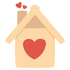 Cute Cartoon House with Heart Symbol and Love Smoke. Sweet Home with red heart