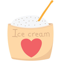 Cute Ice Cream Cup with Heart Design and Spoon Graphic. Sweet Dessert Treat