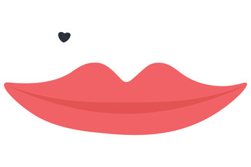 Red Lips with Small Heart Above for Love and Kiss Symbol. Sweet Kiss Illustration