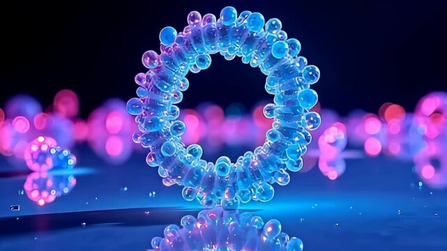 angstrom if trance inwards angstrom cosmic ballet, the handbill particle compose of glow molecule bunch roam softly inwards depart tints of purple and teal, roam salient observation along