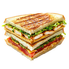 Grilled Chicken Sandwich with Fresh Vegetables and Toasted Bread in a Delicious Layered Presentation on transparent background