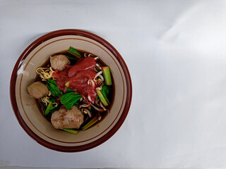 Bakso Meatballs and Noodles with Soup Served Chili Sauce Indonesia Food Style Popular Street Food.