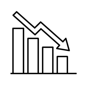 Declining Bar Chart with Downward Arrow Symbolizing Business Loss Trend