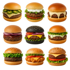 set of hamburger, isolated white background