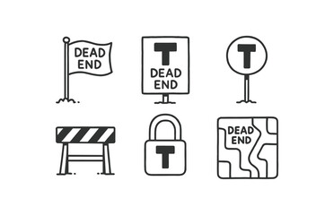 dead end end-of-line flag, dead end impasse chart, dead end termination buffer, dead end stopper gate, dead end lock shackle, dead end blind alley map