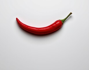 a fresh red chili pepper with curved shape placed on a white background, emphasizing bold color and food or spice design themes.