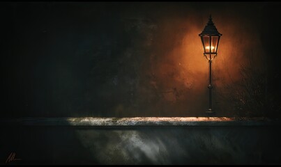 A solitary lamp post in a dark scene