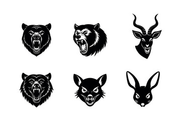 Animal faces vector silhouette 