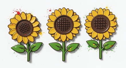 Three stylized sunflowers graphic design