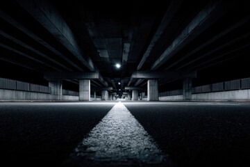 Dark highway underpass at night