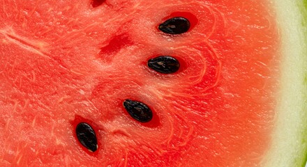 Close-up of juicy watermelon slice with seeds, macro style, vibrant colors